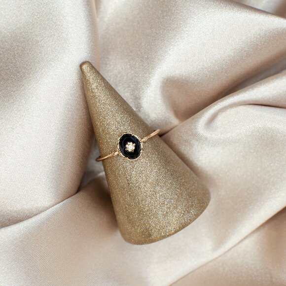 Black Agate Gold Signet Ring, Gold Vermeil Rings, Stackable Gold Ring - Picture 7 of 10